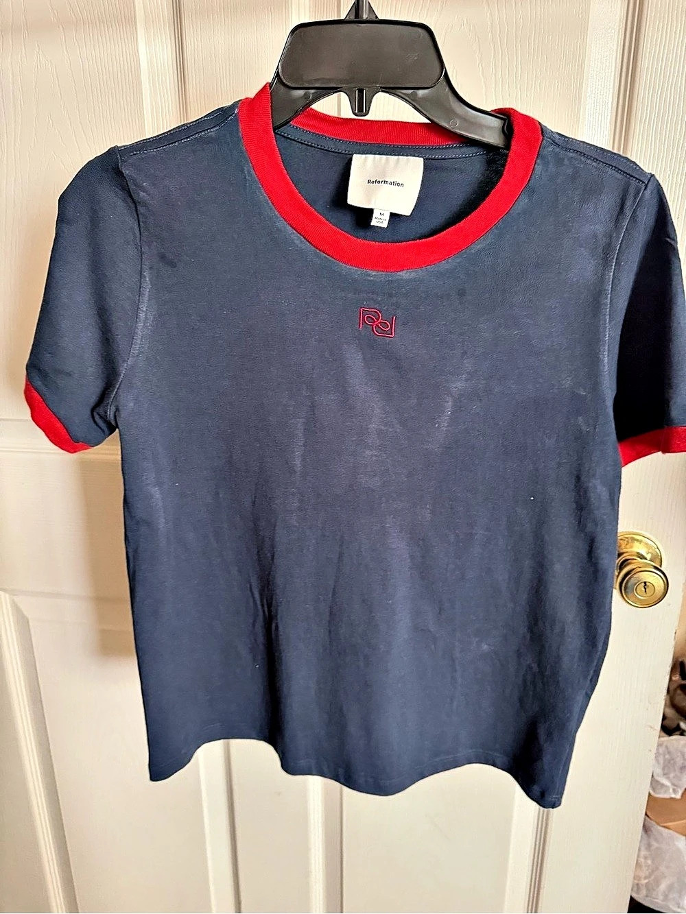 Reformation Ringer Muse Tee Blue & Red Size Medium